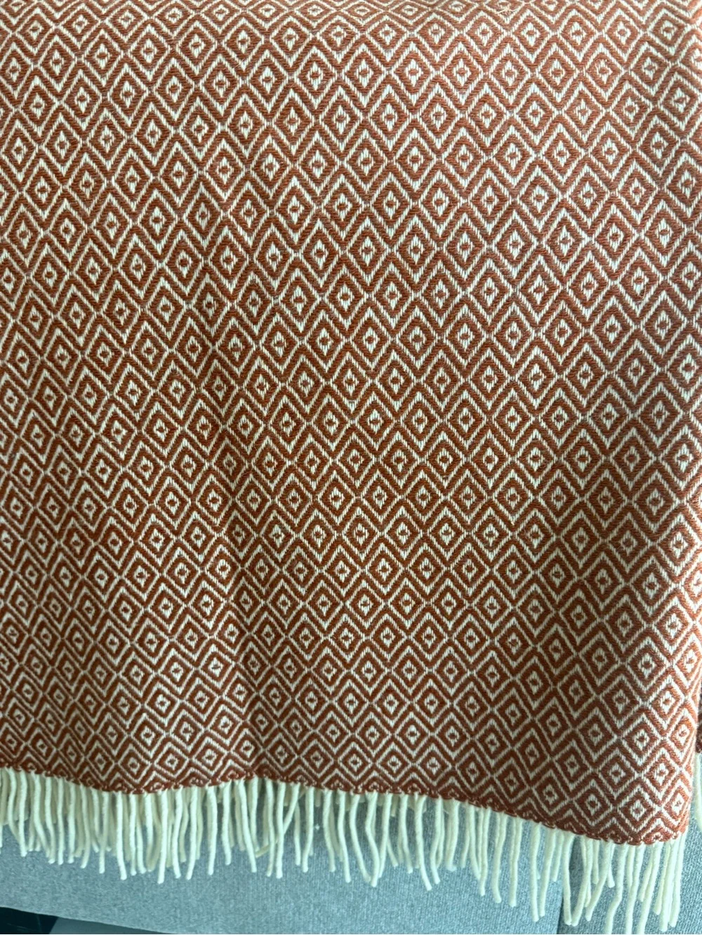 NWT Chi Coracao Wool Throw Blanket Terracotta Diamond Geometric 65x52 Boho